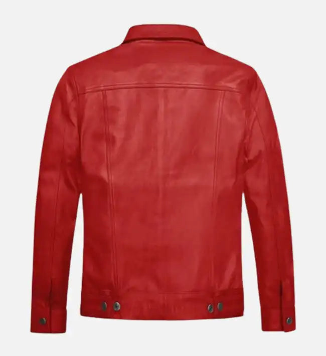 Men’s Red Trucker Leather Jacket