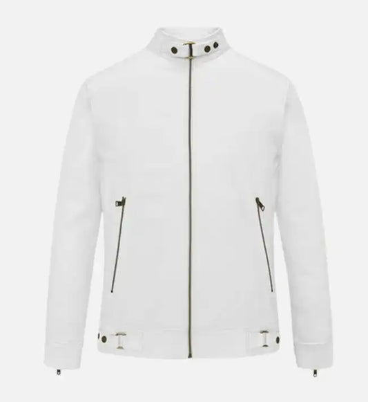 Men's Slim Fit White Biker  Leather Jacket