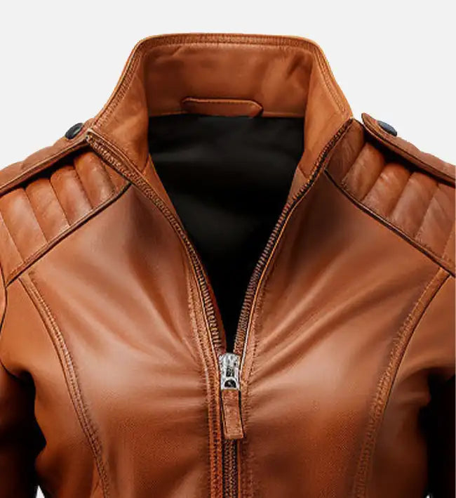 Women’s Brown Leather Biker Jacket