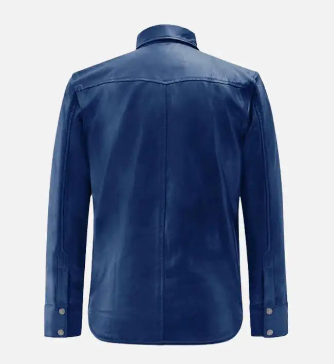 Men's Rich Blue Leather Trucker Jacket