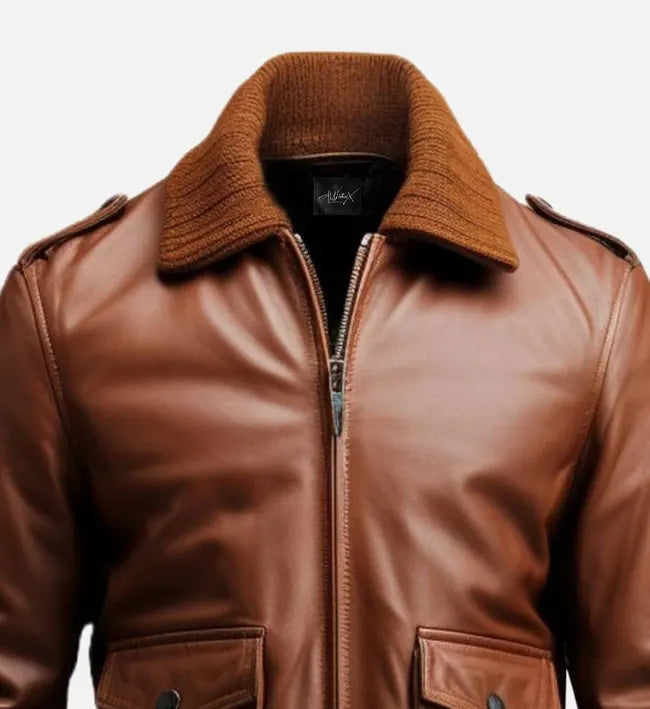 Men's Brown Bomber Aviator Leather Jacket