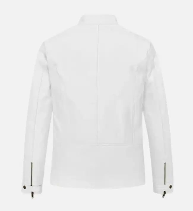 Men's Slim Fit White Biker  Leather Jacket