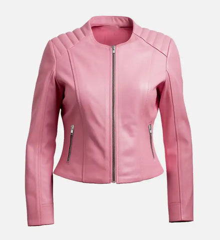 Women's Pink  Biker Leather Jacket