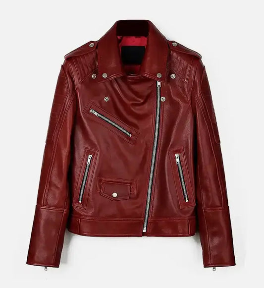 Women's Red Runway Biker Leather Jacket