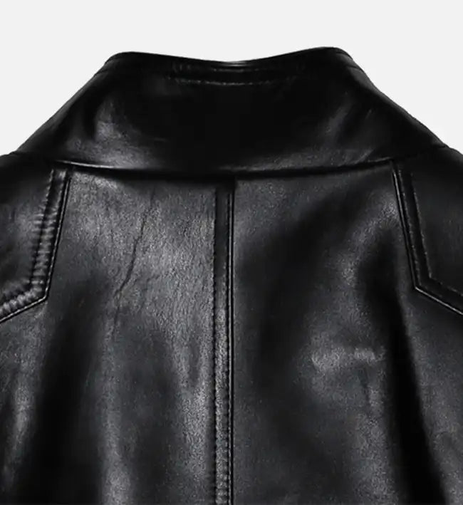 Men's Band Collar Biker Leather Jacket