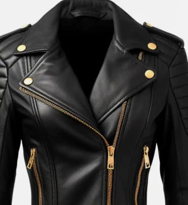 Black Biker Leather Jacket For Women