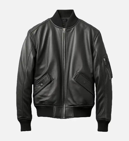 Black Bomber Leather Jacket for Men