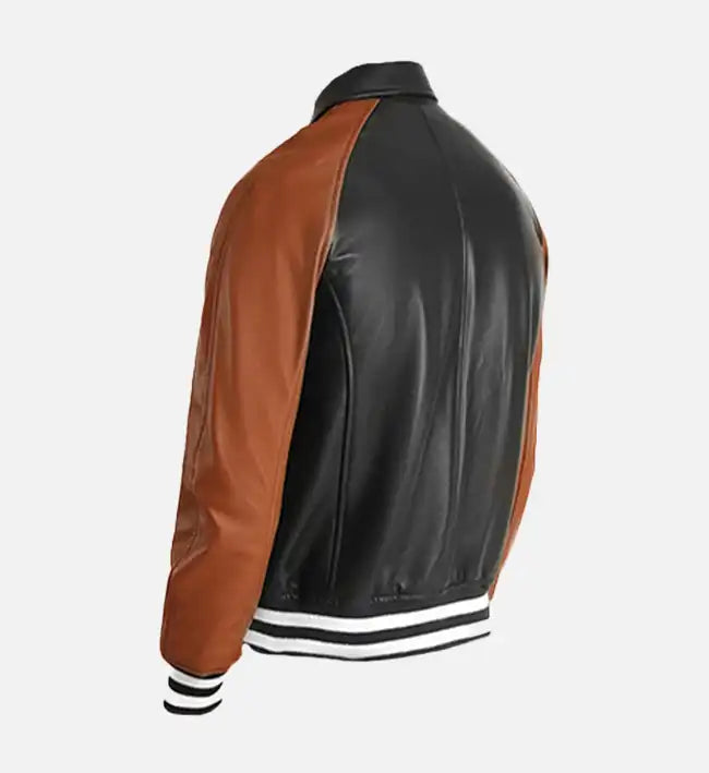 Men's Black & Brown Leather Varsity Jacket