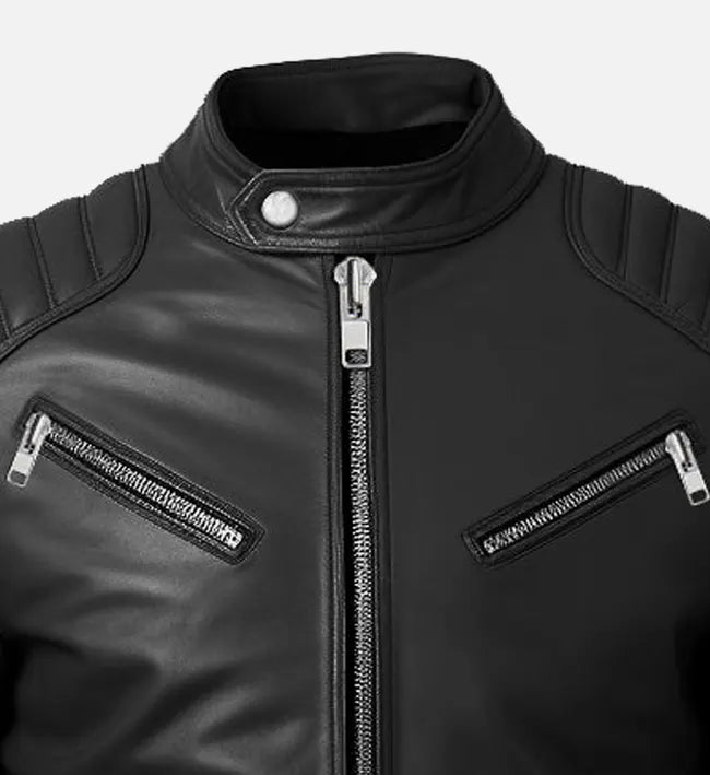 Men's Black Cafe Racer Biker Leather Jacket