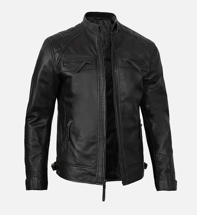 Men's Premium Black Cafe Racer Jacket