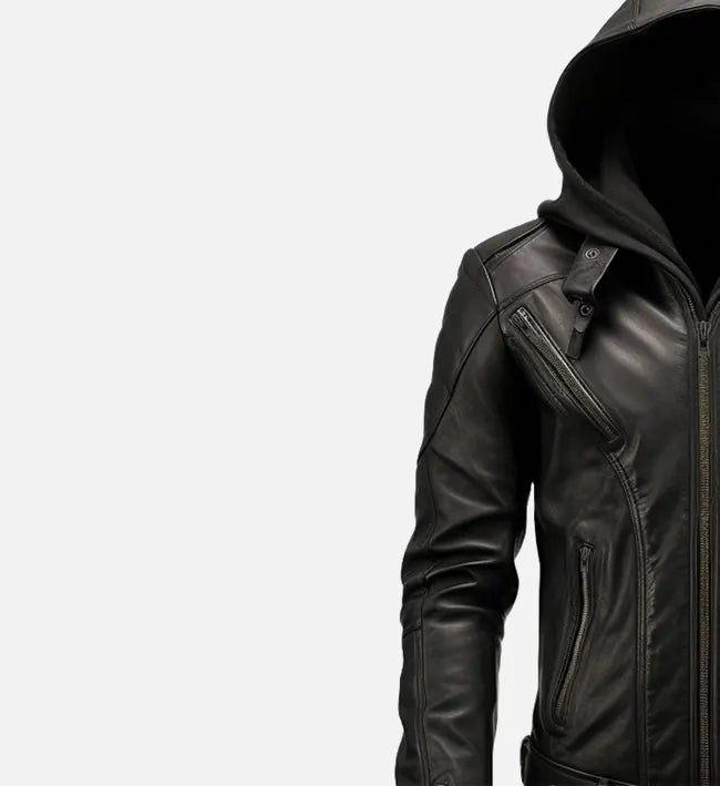 Men’s Black Hooded Leather Jacket