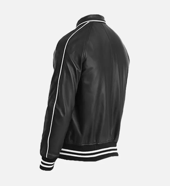 Men's Black Leather Varsity Jacket