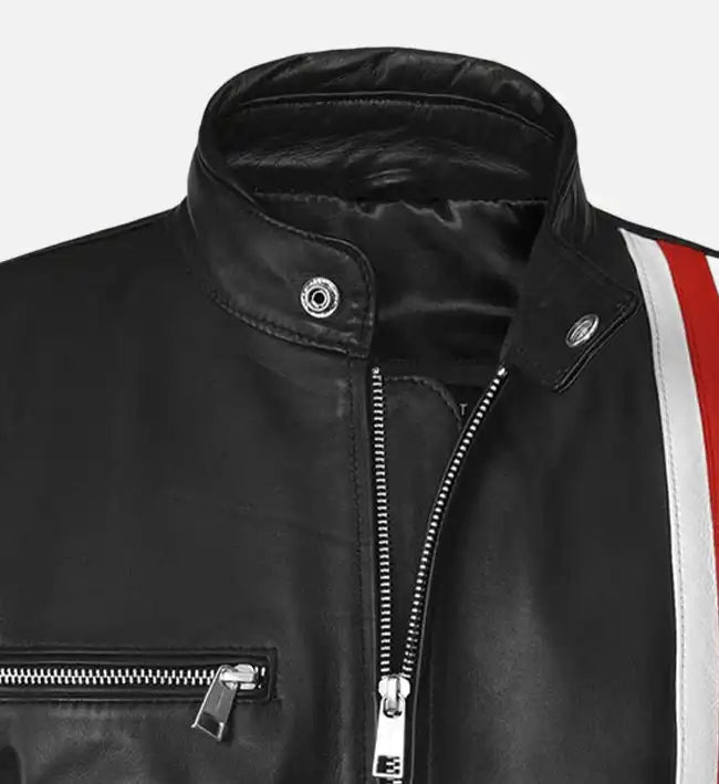 Easy Rider Black Leather Jacket with White Stripes