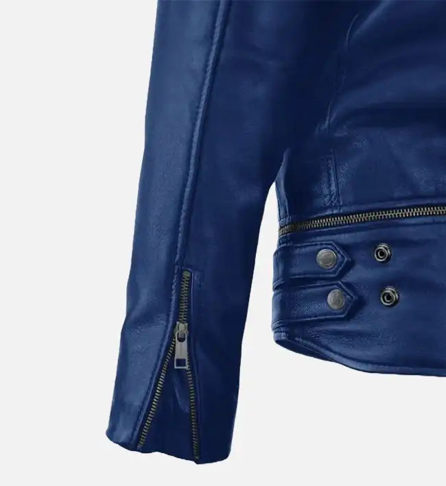 Women’s Blue Runway Biker Leather Jacket