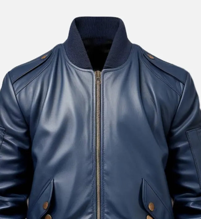 Men's Blue Flight Bomber Leather Jacket