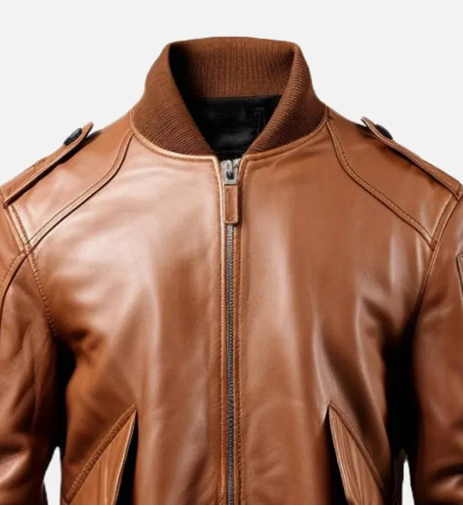 Men's  Bomber Brown Leather Jacket