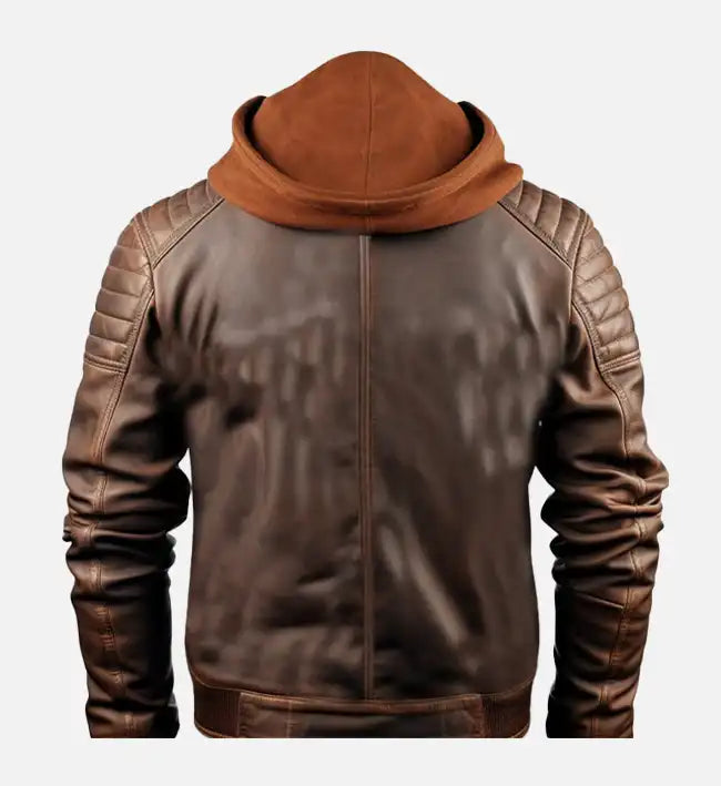 Men's Voguish Brown Detachable Hooded Leather Jacket