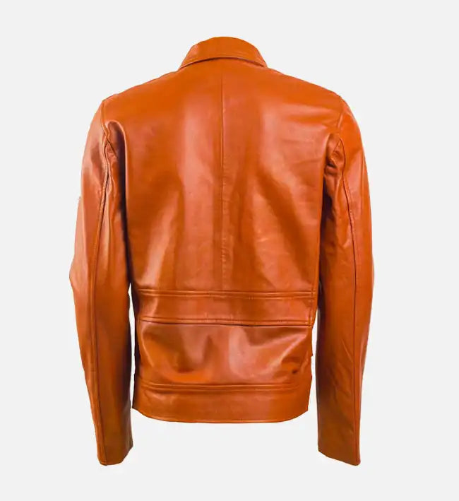 Men’s Brown Leather Jacket with Zip Pocket