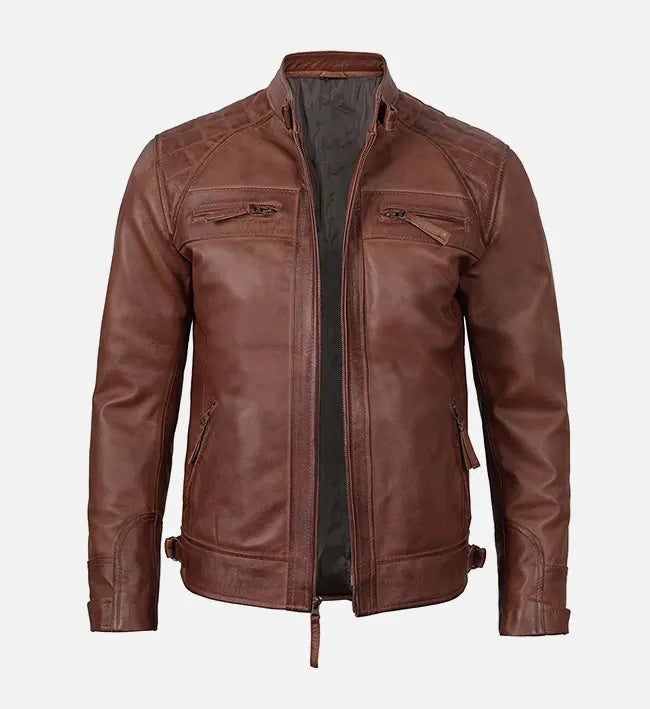 Men's Brown Leather Slim Fit Jacket