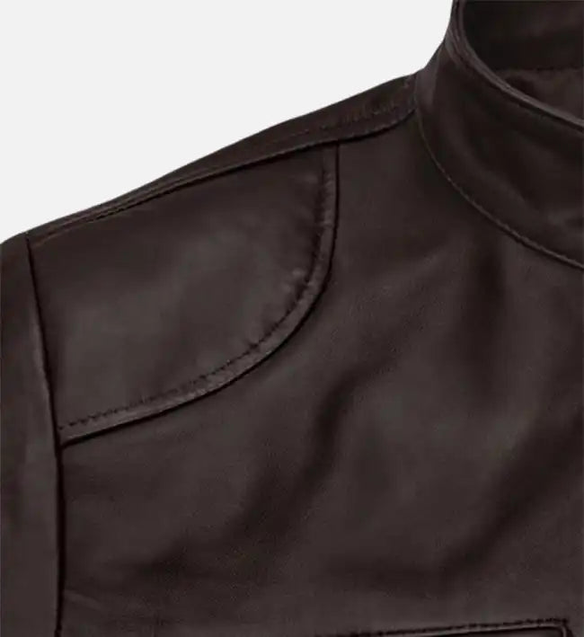 Men's Regular Fit Cafe Racer Brown Leather Jacket