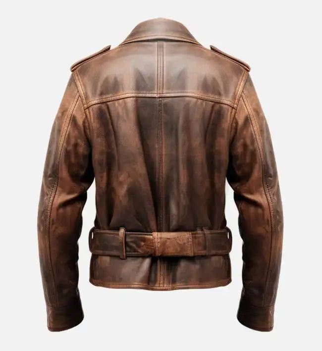 Men's Vintage Distressed Brown Biker Leather Jacket