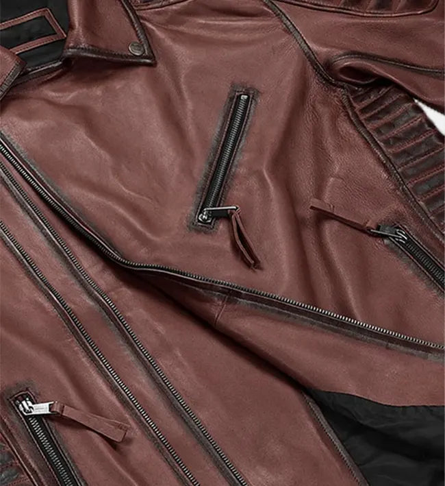 Men's Burnt Maroon Biker Leather Jacket