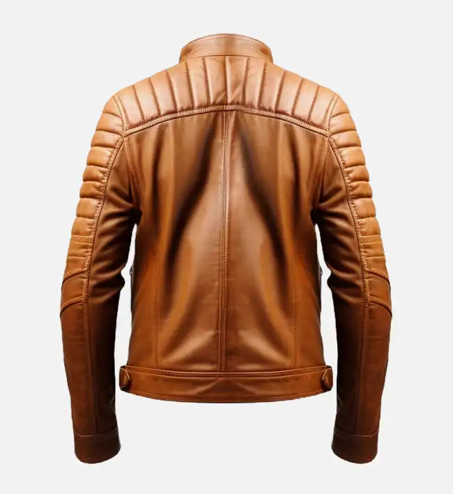 Men's Tan Leather Cafe Racer Jacket