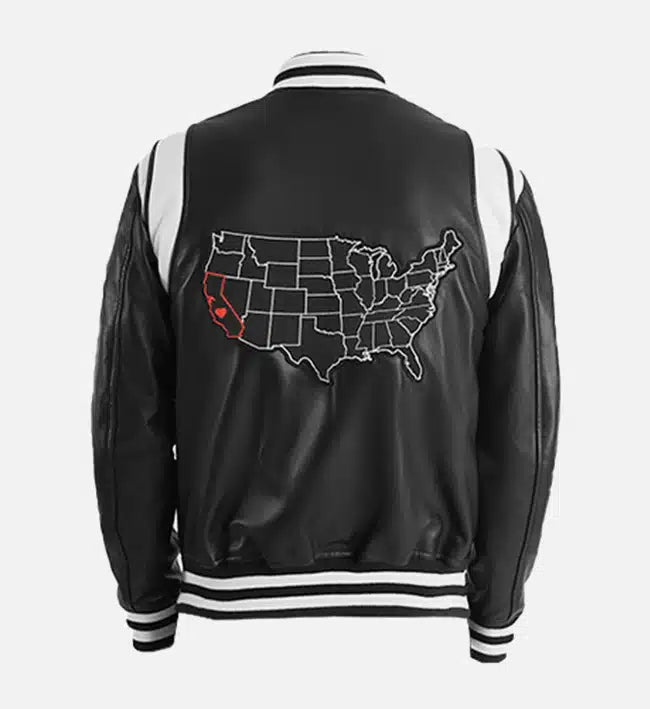 Men's California Black Leather Varsity Jacket