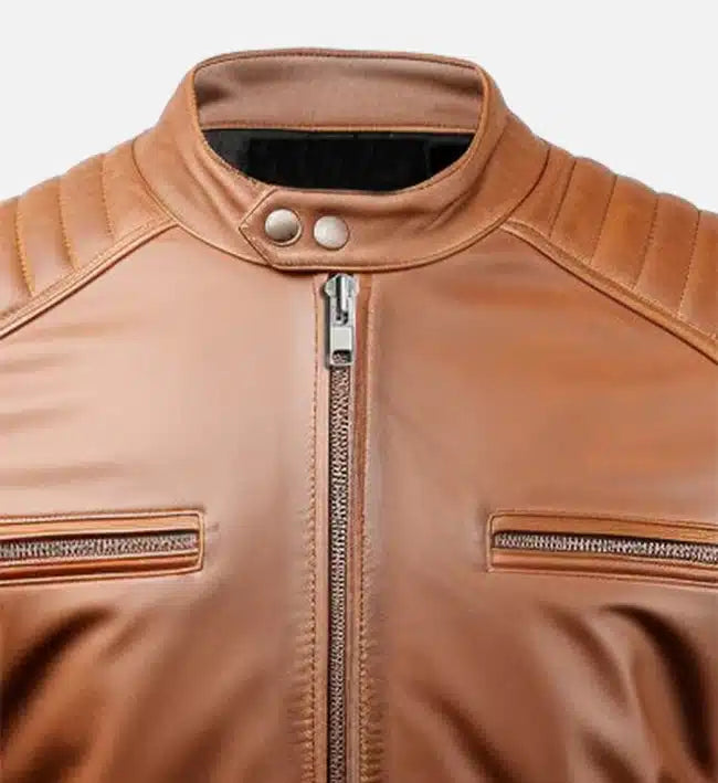 Men's Classic Brown Cafe Racer Leather Jacket