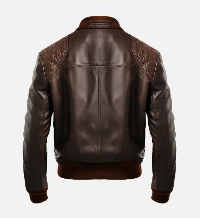 Men's Coffee Brown Bomber Leather Jacket