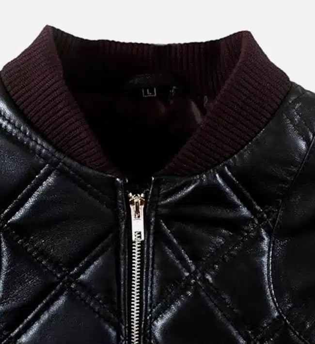 Men's Diamond Quilted Black Leather Bomber Jacket