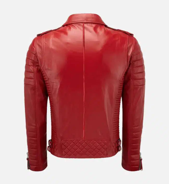 Men's Diamond Quilted Red Biker Leather Jacket