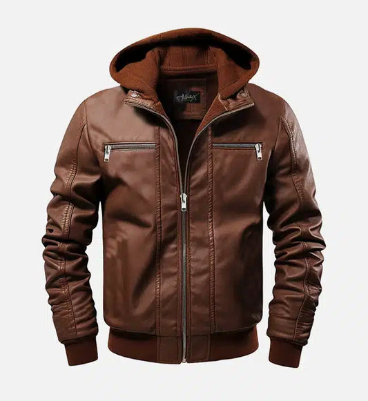 Men's Ethan Brown Hooded Leather Jacket