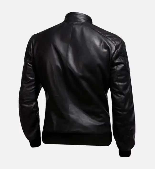 Men’s  Black Biker Bomber Leather Jacket