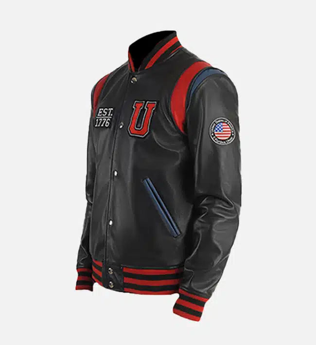 Men's Liberate USA Black Leather Varsity Jacket