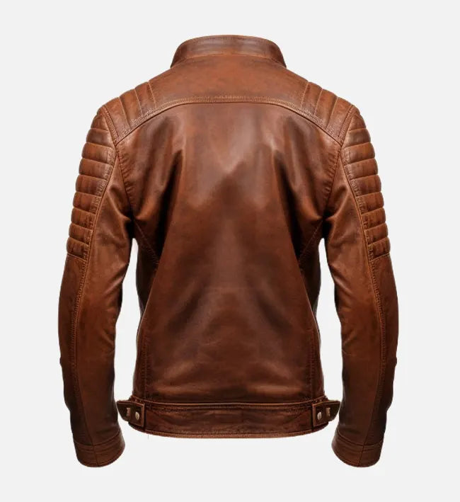 Men's Brown Leather Cafe Racer Jacket