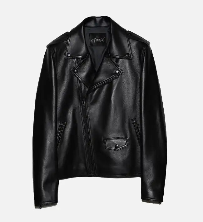 Men's All Black Zipper Biker Leather Jacket