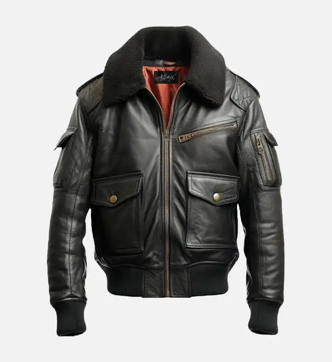 Men's Aviator Black Bomber Leather Jacket