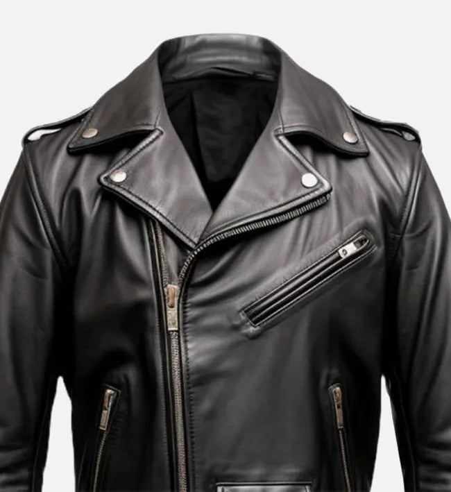 Men's Black Biker Genuine Leather Jacket