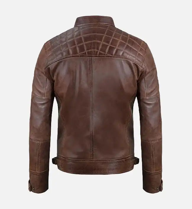 Men’s Diamond Shoulder Style Brown Biker Leather Jacket