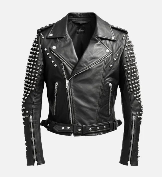 Men's Black Stud Biker Leather Jacket