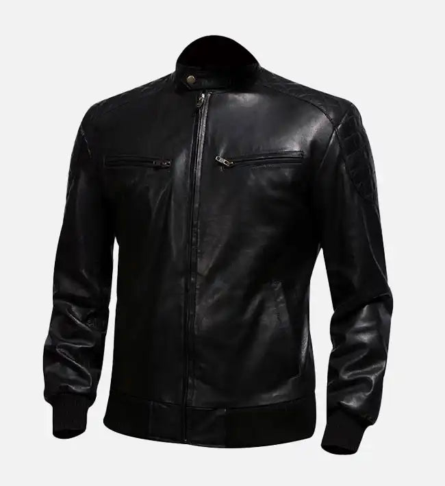 Men’s  Black Biker Bomber Leather Jacket