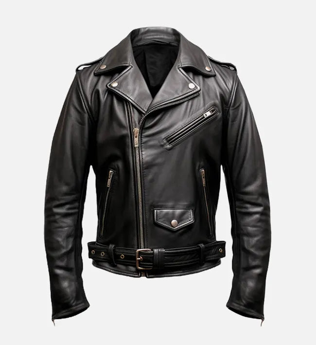 Men's Black Biker Genuine Leather Jacket