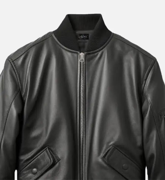 Black Bomber Leather Jacket for Men