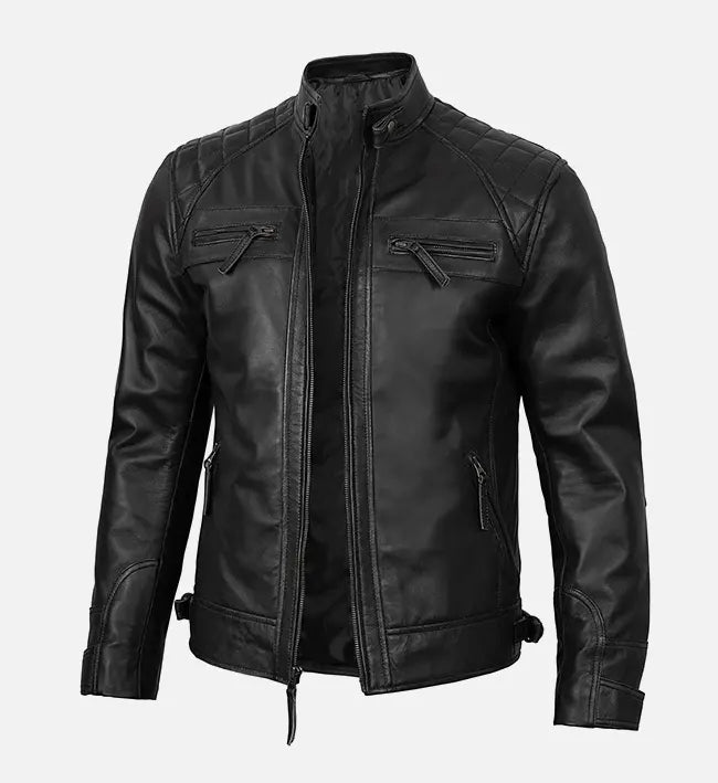 Men's Premium Black Cafe Racer Jacket