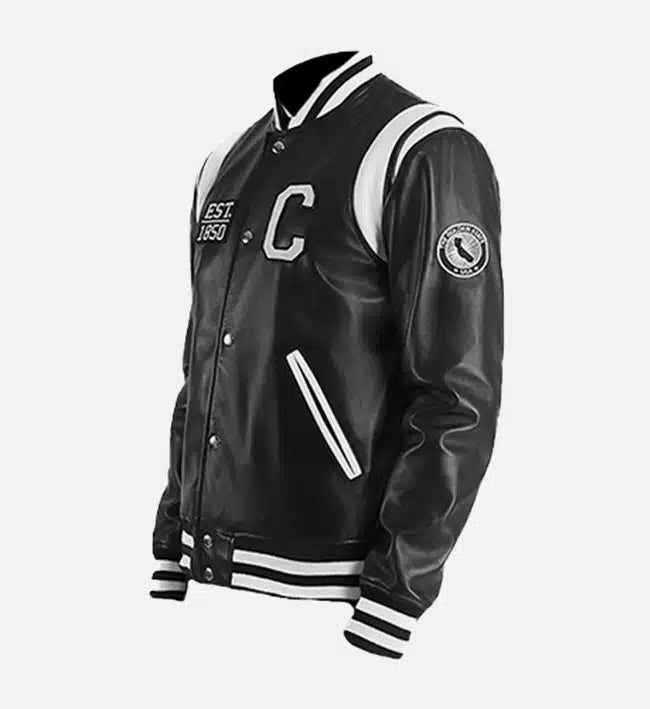 Men's California Black Leather Varsity Jacket