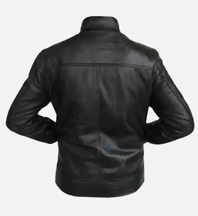 Men’s Vintage Shirt Collar Black Leather Jacket