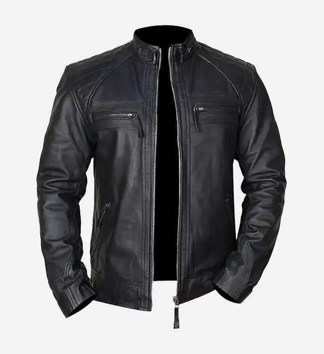 Men’s Timber Style Padded Shoulder Black Leather Jacket