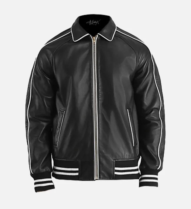 Men's Black Leather Varsity Jacket