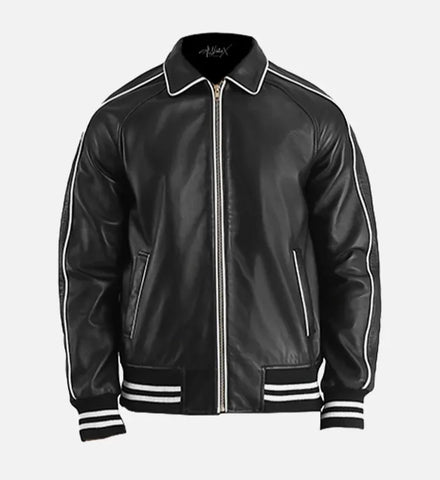 Men's Black Leather Varsity Jacket